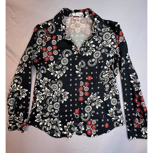 Van Heusen Studio Tops - Van Heusen Studio Fitted Floral Button-Up Shirt Black Red White L